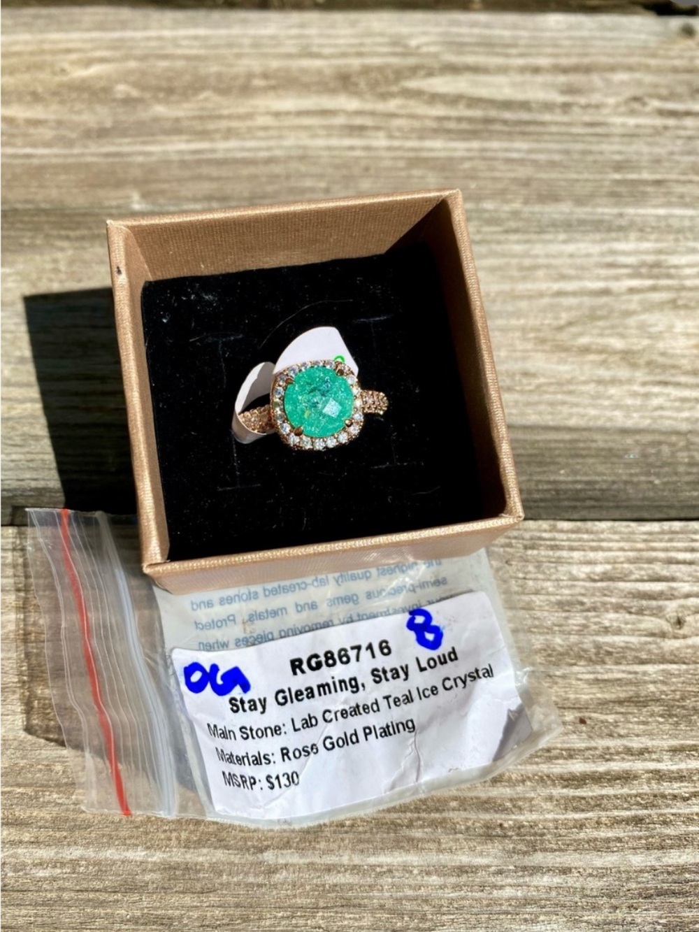 Bomb Party OG Teal Ice Crystal Size 8 Ring